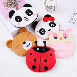 Wallets Cartoon Coin Purse Panda Dog Monkey Rabbit Plush Animal Doll Mini Cute Wallet USB Cable Bag Earphone Case Key Pocket GiftL230303