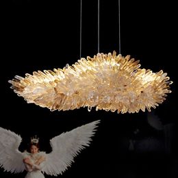 Natural Crystal Angel Wings Pendant Lamps American Modern Luxury Pendant Chandeliers Lights Fixture European Art Deco Bedroom Dining Living Room Lighting Decor