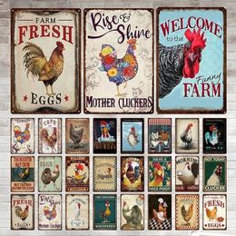 Fresh Eggs Metal Tin Sign Farm Shop French Cafe Milk Home Wall Decor Vintage Poster Tin Plates Happy Chicken Retro Plaque Personalised Metal Sign Size 30X20 w01