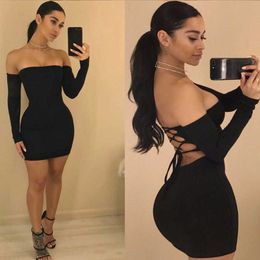 Casual Dresses Autumn Long Sleeve Dress Robe up Club Bodycon Mini Dresses Vestido Clothing Dropshipping Women's Sexy Off Shoulder Backless Lace Z0216