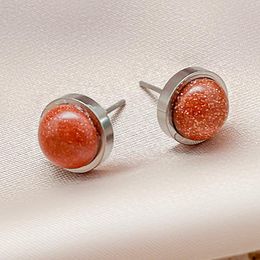 Stud Earrings Unusual Stainless Steel For Women Natural Stone Opal Amethyst Pink Crystal Simple Retro Fashion 2023 TrendyStud