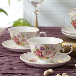 Cups Saucers Ceramic Coffee Cup And Saucer Set Afternoon Tea Flower Retro European Mugs Of 4 Porcelain Accessories