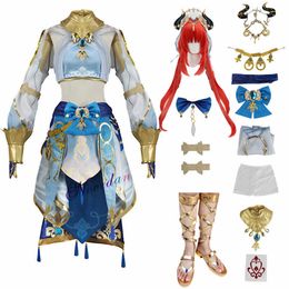 Anime Costumes Nilou Genshin Cosplay Cheap Anime Game Genshin Impact Nilou Cosplay Come Wig Hair Shoes Party Belly Dance Come Outfit Z0301