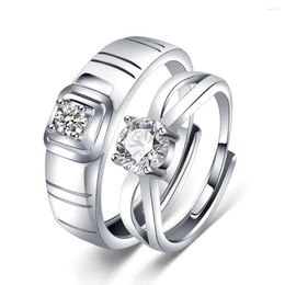 Wedding Rings 1 Pair Simple Classic Copper Plated Silver Open Personalize Crystal Ring Couple Men Women Finger Jewelry Wholesale Drop