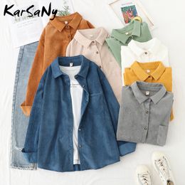 Women's Blouses Shirts Corduroy Boyfriend Shirt Women Spring Solid Vintage White Blouses And Tops Female Long Sleeve Loose Button Up Shirt Form Women 230303