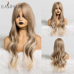 Synthetic Wigs Easihair Long Ombre Brown Blonde Synthetic Wigs for Women with Bangs High Temperature Fibre Wavy Cosplay Natural Hair 230227