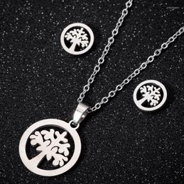 Necklace Earrings Set 10 Sets Hollow Tree Of Life Pendant Stainless Steel Earring