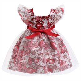 Girl's Dresses 2023 Baby Girls Floral Dress Children Girl Bowknot Tulle Princess Dresses Toddlers Chinese Style Ball Gowns for 1st Birthday