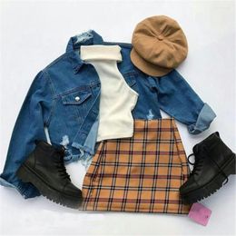 Clothing Sets 1-6Years Toddler Baby Girl 2Pcs Autumn Outfit Solid Ribbed High-Neck Sleeveless Crop Tops Plaid Short Skirt