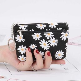 Carteiras Daisy Imprimir moeda Burse Women Mini carteiras embreagem com zíper keychain Pequeno bolsa bolsa bolsa fêmea bolsa de cartões -chave walletl23030303