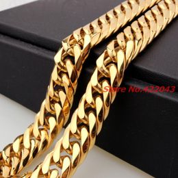Chains 13/16mm Heavy Curb Cuban Mens Chain Yellow Gold Colour 316L Stainless Steel Necklace Wholesale Jewellery GiftChains