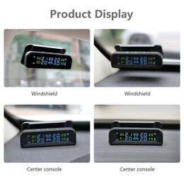 Develuck TPMS Car Tyre Pressure Monitor System Automatic Clock Control Solar Power Adjustable LCD screen Display Wireless 4 Tyre