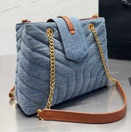 Designer simple fashion bag sling denim bags Genuine Leather decoration designer shoulder bag metal chains crossbody handbags side beach