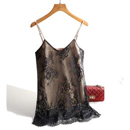 Women's Tanks Camis Sexy Lace Spaghetti Strap Top Women Halter V Neck Basic Cami Sleeveless Satin Silk Tank Tops Summer Camisole Plus Size 230303