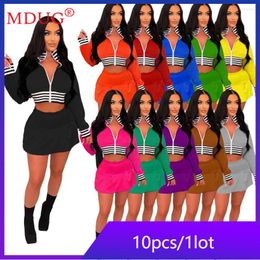 Work Dresses 10sets Wholesale Baseball Uniform Threaded Skirt Suit Two Piece Dress Fashion Jacket Outfits Ladies Wear Vestidos M10499