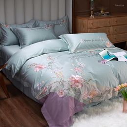 Bedding Sets Chinese Style Flowers Embroidery Set Luxury 600TC Egyptian Cotton Quilt/Duvet Cover Bed Sheet Linen Pillowcases