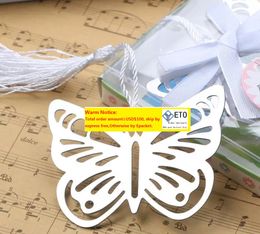500pcs Metal Silver Butterfly Bookmark Bookmarks White tassels wedding baby shower party decoration favors Gift gifts