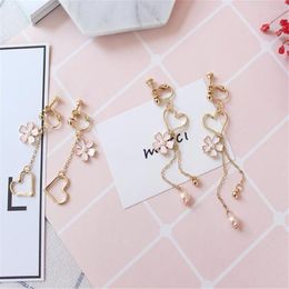 Bangle Pink Cherry Earrings Jewelry Blossom Series Pearl Tassel Heart B044