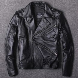 Men's Leather Profession Biker Jacket Genuine Men Motorcycle Jackets Men's Oblique Zipper Protective Gear Man Cowhide Coat