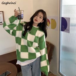 Women's Sweaters Pullovers Women Knitting Plaid College Young Sweater Spring Autumn Straight Lantern-sleeve Fashionable Teens Chic Ulzzang Mujer 230303