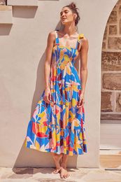 Casual Dresses Fashion Women Dress Printed Slip Adults Summer Sleeveless Tie Up Boat Neck Maxi High Streetwear Women's Clothing Vestidos