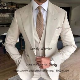 Men's Suits Blazers Fashion Ivory Men Suits Slim Fit Wedding Groom Tuxedo Formal Banquet Blazer Man 3 Piece Set Jacket Vest Pants Costume Homme 230303