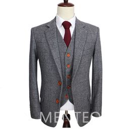 Men's Suits Blazers Grey Tweed Wool Men Suits for Winter 3 Piece Formal Wedding Groom Tuxedo Male Business Fashion Costume Jacket Vest with Pants 230303