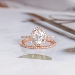 Cluster Rings Solid 14K Pink Gold Centre 1.5ct 6 8mm Oval Cut Moissanite Bridal Ring Set Half Eternity