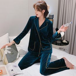 Women's Sleepwear Luxury Style Home Wear Outdoor Casual Two-Piece Suit Autumn Clothes Women Pyjamas Autumn Golden Velvet Pyjamas Suit Women's 230303