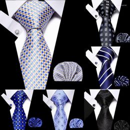 Bow Ties Luxurious Brand Designer For Men Polyester Chequered Stripe Cufflinks Handkerchief Office Wedding Accessories Necktie Set