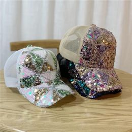 Sequins Paillette Bling Shinning Mesh Baseball Cap Striking Pretty Adjustable Women Girls Hats For Party Club Gathering XY695