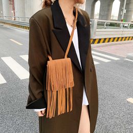 Women Messenger Bag Cute Tassel Sling Bags For Women Mini Crossbody Phone Bags Nubuck Leather Crossbody Purse Ladys Pouch 230303