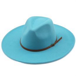 9,5 cm breite Krempe Fedora-Hüte mit braunem Gürtel Herbst Winter Damen Party Zylinderhut Herren Jazz Retro Cowboy Filzkappe Panama Sonnenhut