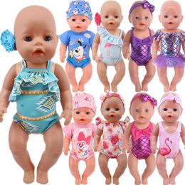 Großhandel 43 cm Puppe Kleidung Kopf Blume Badeanzug Fischschuppen Stil 18 Zoll American Girl Generation Born Baby Kleidung Zubehör