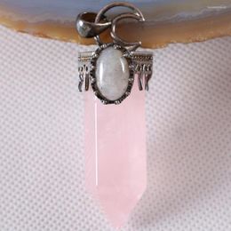 Pendant Necklaces Charm Necklace Natural Gem Pink Crystal Labradorite Bead Hexagon Antique Crown Half Moon Jewery Gift 1Pcs K793