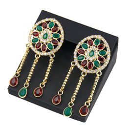 Dangle Earrings Sunspicems Chic Sun Flower Morocco Earring For Women Long Drop Wedding Jewellery Round Crystal Arab Bridal Bijoux 2023 & Chand