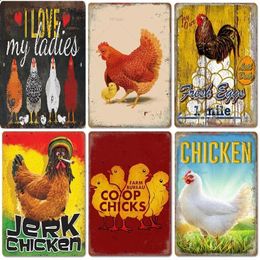 Chicken Vintage Painting Chicken Picture Plates Rooster Hens Metal Tin Signs Retro Plaque for Bar Pub Farm Home Wall Decor Personalised Tin Signs Size 30X20 w01