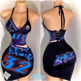 2024 Fashion New Designer Women Sports Dresses Two Piece Skirt Suit Basketball Dress Different Sexy Print Outfits Set