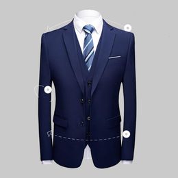 Men's Suits Blazers 1 Set Stylish Men Suit Male Blazer Vest Pants Set Pocket Slim Fit Slimming Good Touch Suit 230303