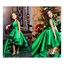 car dvr Girl'S Pageant Dresses Vintage Emerald Green High Low Girls Ruffles A Line Kids Birthday Party Wear Charming Child Communion Gowns D Dhwaf