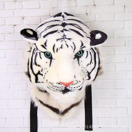 Peluş Sırt Çantaları 3D Tiger Baş Sırt Çantası Karikatür Hayvan Lion Panda Peluş Peluş Sırt Çantası Moda Kişilik Trend Dikkat Noel 230303