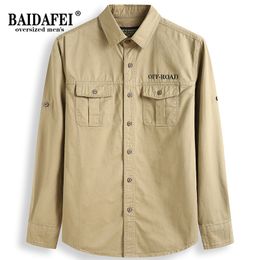 Men s Casual Shirts Oversized 5XL 8XL Military 100 Cotton Regular fit Long Sleeve Shirt Spring Autumn Fat Khaki Black 230302