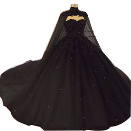 Black High Collar Cowl Backs Ball Gown Colourful Wedding Dresses Applique Beads Princess Vintage Plus size Bridal Gown For Wedding