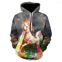 Men's Hoodies 2023 Summer 3D Animal Print Floral Hoodie High Quality Casual Long-sleeved Horse Street Wear Thin Hooded Sweatshirt Top