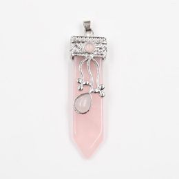 Pendant Necklaces FYSL Silver Plated Leaf Flower Rose Pink Quartz Sword Shape Blue Turquoises Stone Jewellery