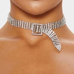 Choker Stonefans Full Rhinestone Neckalce For Women Fashion Belt Statement Jewelry Crystal Button Necklace Neck Accessories