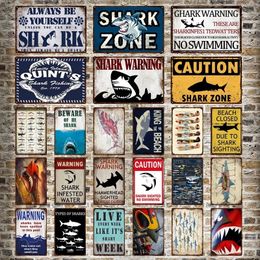 Warning Shark Sign Metal Tin Signs Vintage Beware Funny Warning Movie Poster For Bar Pub Kitchen Club Man Cave Wall Decoration Personalised Metal Sign Size 30X20 w01