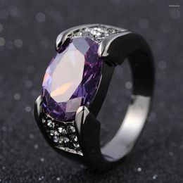 Cluster Rings Hip-hop 14K Black Gold Natural Amethyse Jewellery Ring Anillos De Obsidian Wedding Sapphire Bizuteria Women Men Box