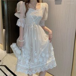 Party Dresses Lolita Style Sweet Cute Lace White Dress 2023 Summer French Graceful Lady Evening Robe Women Fairy Mesh Flare Sleeve