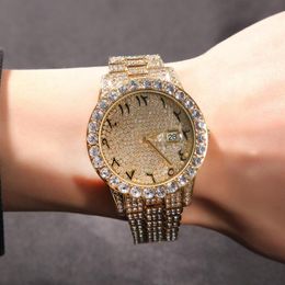 Arabic Numerals Mens Full Diamond Watches Hip Hop Fashion Women Iced Out Watch 18K Gold Classic Watch Gift272z